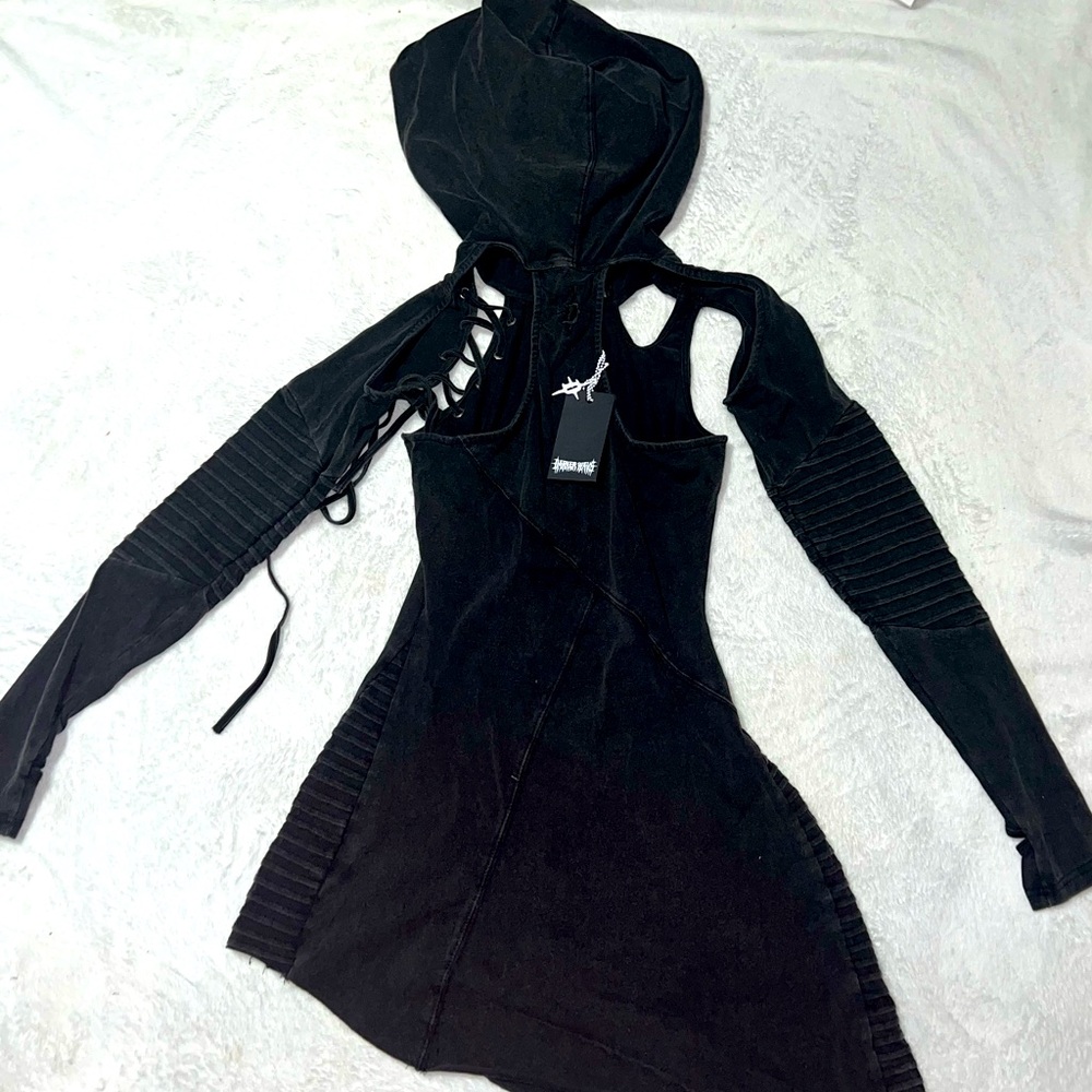 Dolls Kill Black Hooded Asymmetrical Dress